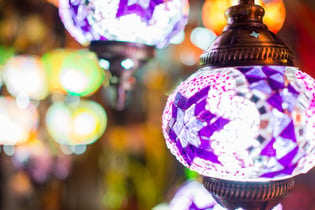 Beautiful colorful lanterns on hacienda wedding