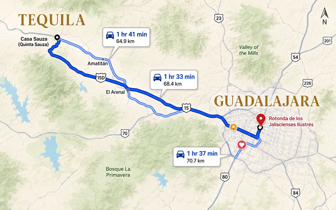 Mapa Gaudalajara-Tequila